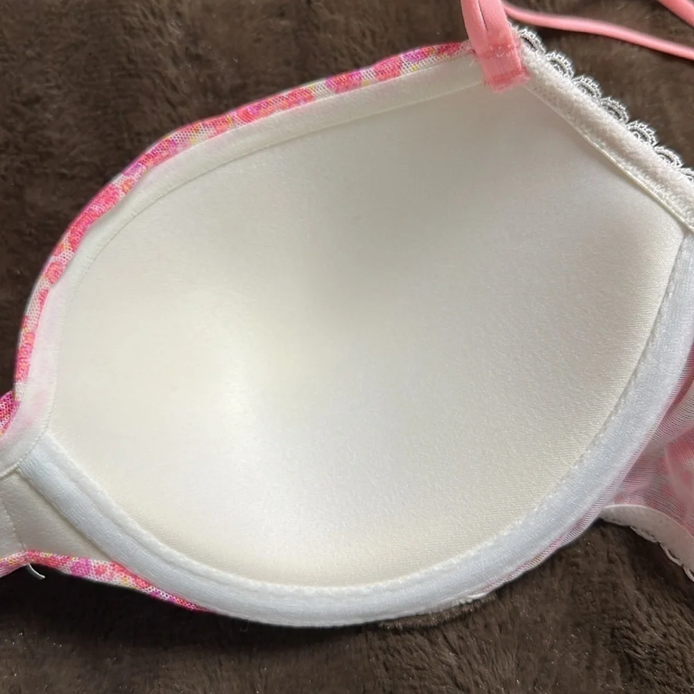 VICTORIAS SECRET Padded Demi Pink Floral Sz 34D